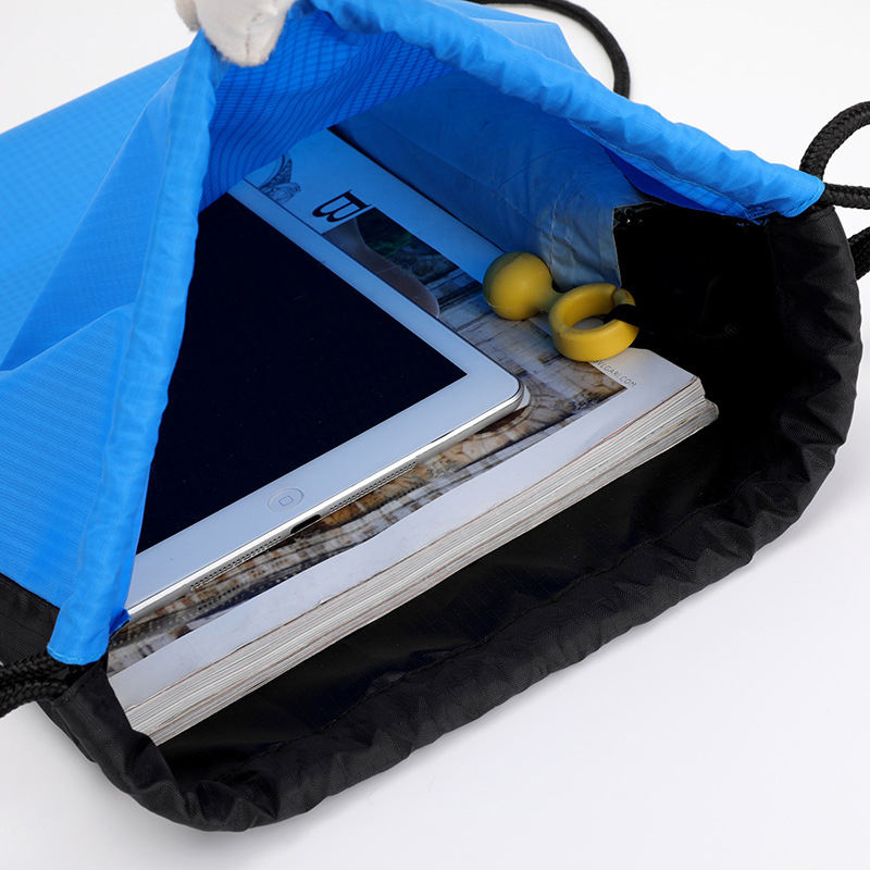 blue drawstring bag